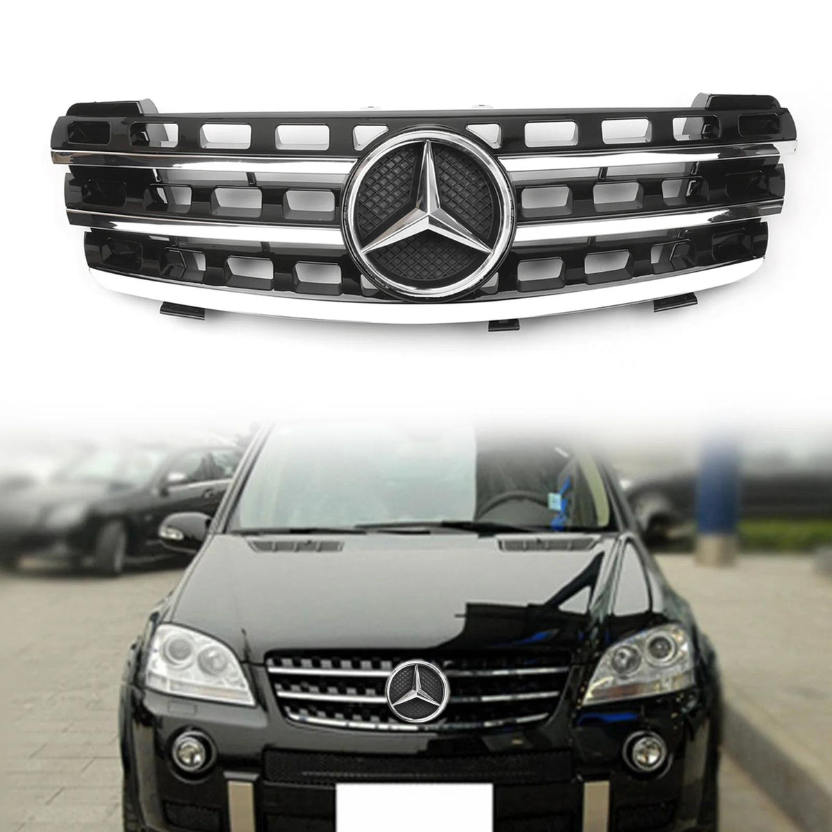 2005-2008 Benz W164 ML M-CLASS Black Front Grille with Chrome Fin With Logo Generic