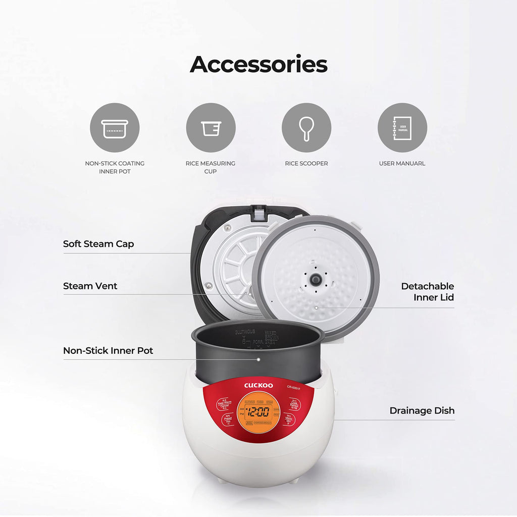 Micom Rice Cooker 3 Cup Uncooked / 6 Cup Cooked, Korean Fuzzy Logic Rice Cooker Small with Delay Timer & Keep Warm Setting, Versatile Food Steamer with Non-Stick Inner Pot, Red (CR-0351F)