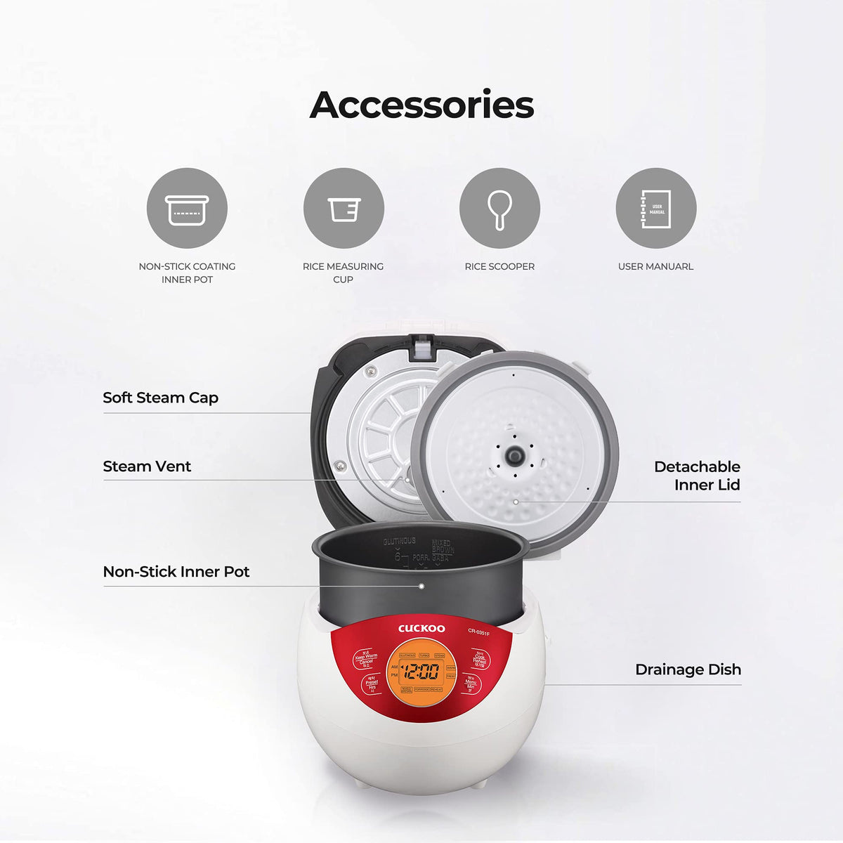 Micom Rice Cooker 3 Cup Uncooked / 6 Cup Cooked, Korean Fuzzy Logic Rice Cooker Small with Delay Timer & Keep Warm Setting, Versatile Food Steamer with Non-Stick Inner Pot, Red (CR-0351F)