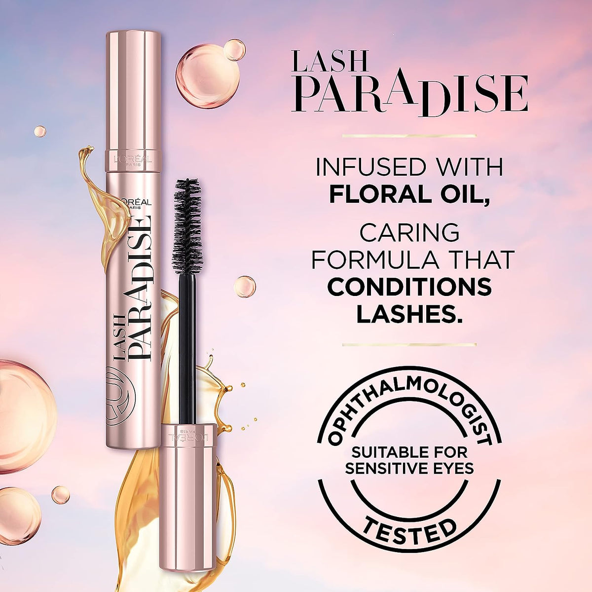 L'Oreal Paris Voluminous Makeup Lash Paradise Mascara, Voluptuous Volume, Intense Length, Feathery Soft Full Lashes, No Flaking, No Smudging, No Clumping, Blackest Black, 1 Count, Packaging May Vary