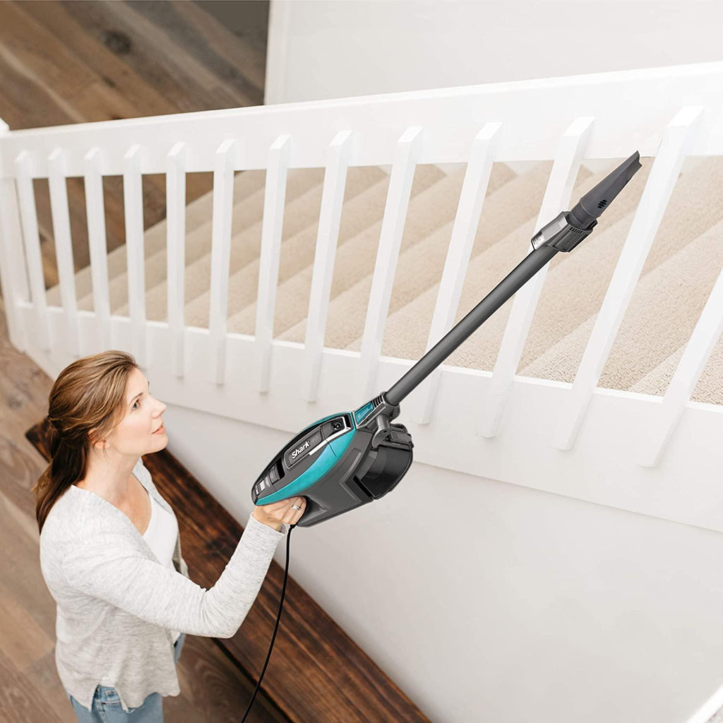 Shark ZS362 APEX Corded Stick Vacuum with DuoClean and Self-Cleaning Brusholl, Precision Duster, Crevice and Pet Multi-Tool, Forest Mist Blue, 10.2 in L x 9.8 in W x 46.4 in H