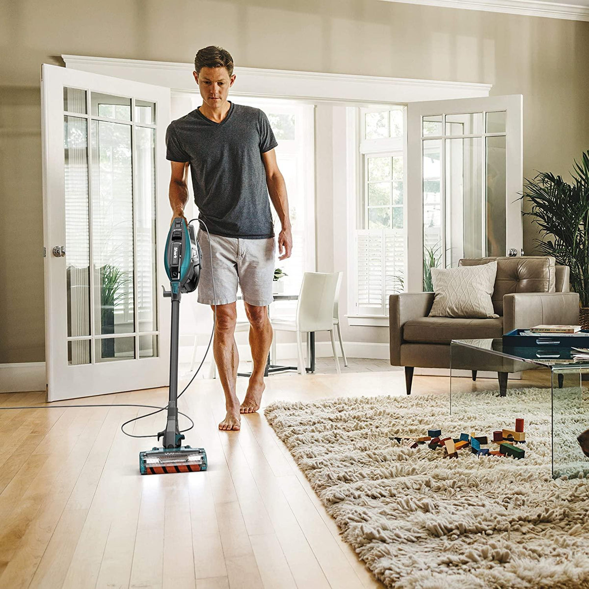 Shark ZS362 APEX Corded Stick Vacuum with DuoClean and Self-Cleaning Brusholl, Precision Duster, Crevice and Pet Multi-Tool, Forest Mist Blue, 10.2 in L x 9.8 in W x 46.4 in H