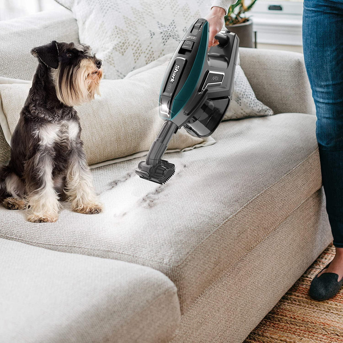Shark ZS362 APEX Corded Stick Vacuum with DuoClean and Self-Cleaning Brusholl, Precision Duster, Crevice and Pet Multi-Tool, Forest Mist Blue, 10.2 in L x 9.8 in W x 46.4 in H