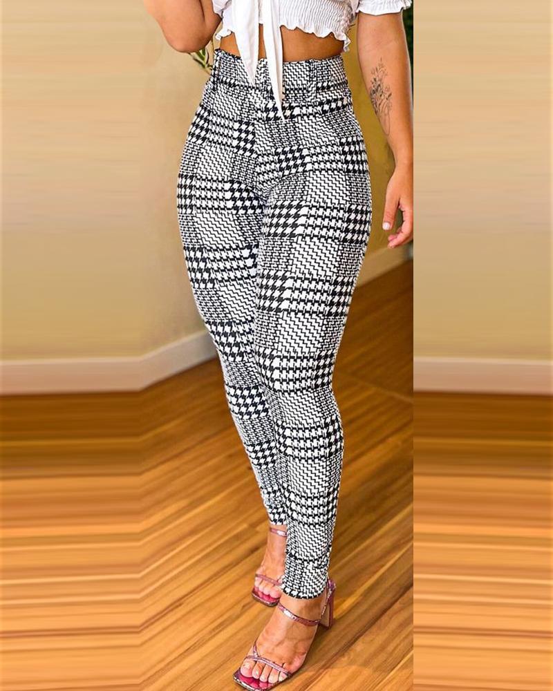 houndstooth print high waist skinny pants