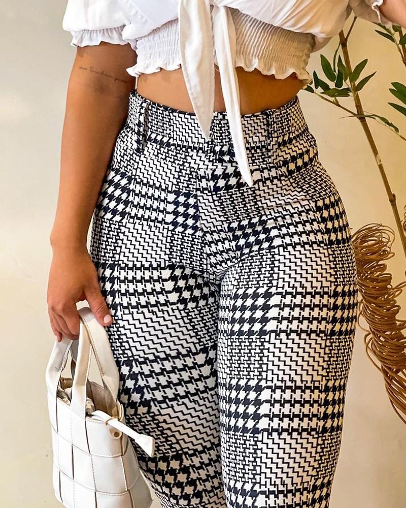 houndstooth print high waist skinny pants