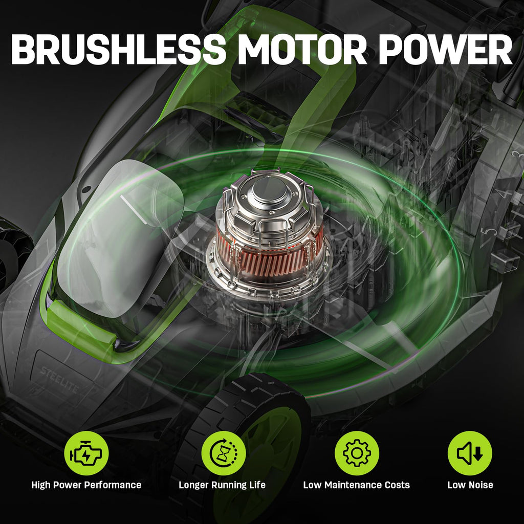 Cordless Lawn Mower, 20V Battery Powered Lawn Mower 13 Inch with 2 x 4.0Ah Batteries &amp; Charger, Brushless Electric Lawn Mower, Up to 50 Min Runtime