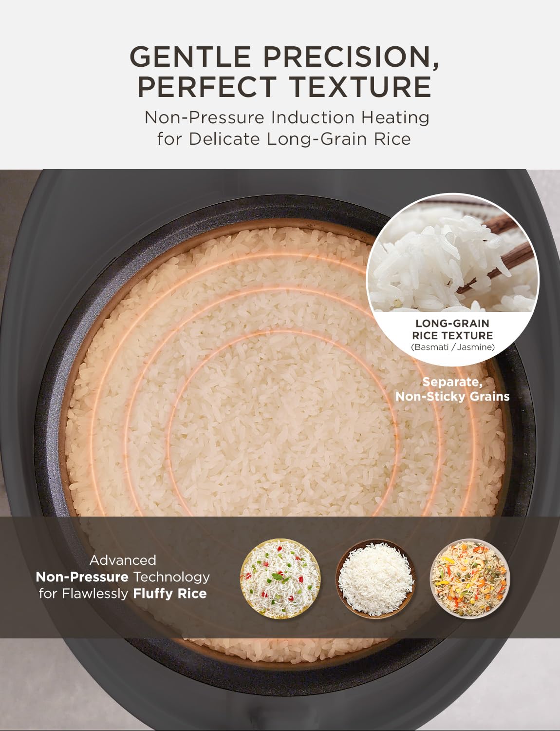 Non-Pressure Rice Cooker 8-Cup Uncooked / 16-Cup Cooked with Induction Heating Technology, Versatile Rice Maker with 12 Menu Options and Steam Plate, Voice Guide, Gray (CR-HA0810FG)