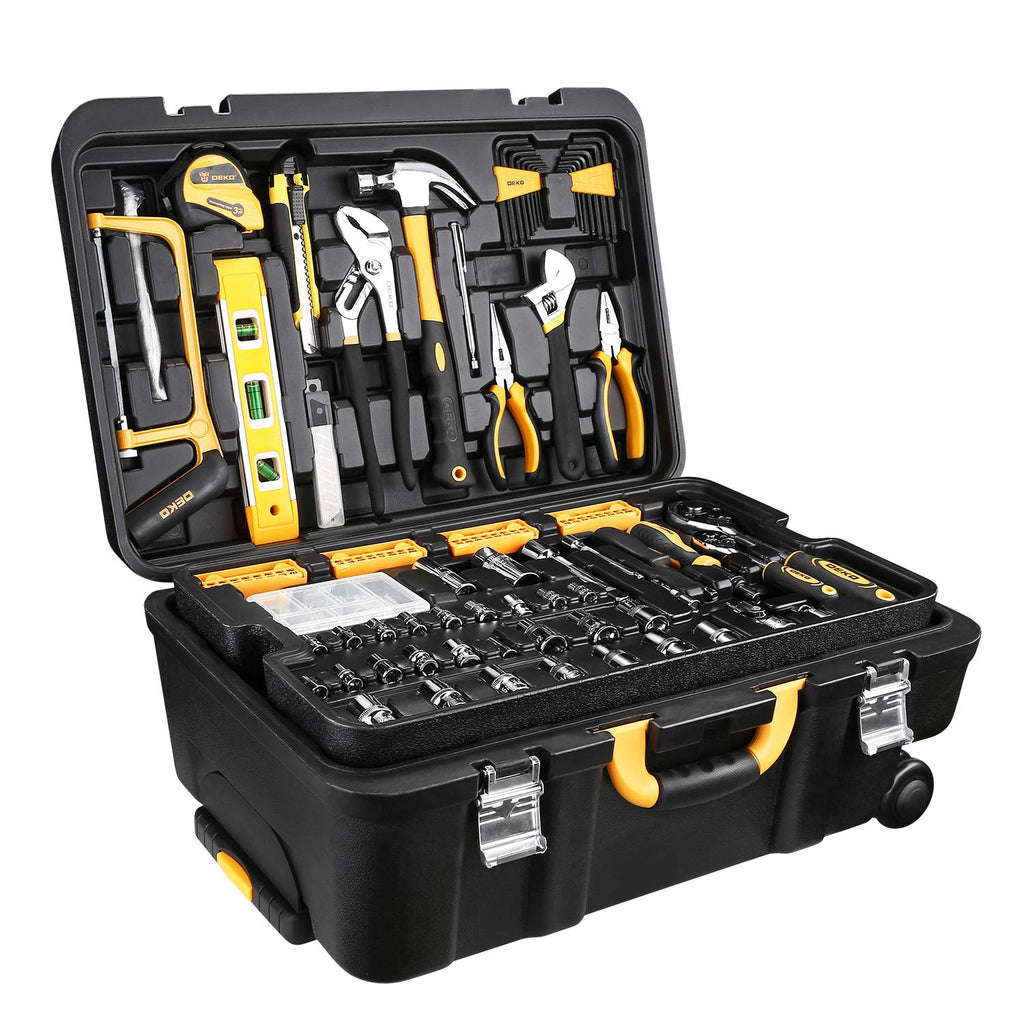 258 Piece Tool Kit with Rolling Tool Box Socket Wrench Hand Tool Set Mechanic Case Trolley Portable
