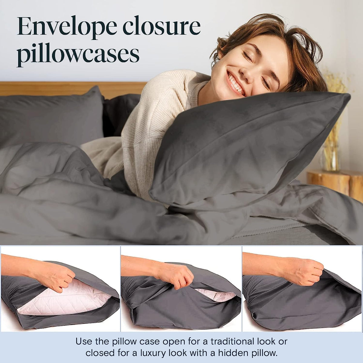 LuxClub 7 PC Split King Sheet Set Bamboo Sheets Deep Pockets 18" Eco Friendly Wrinkle Free Cooling Sheets Machine Washable Hotel Bedding Silky Soft - Dark Grey Split King
