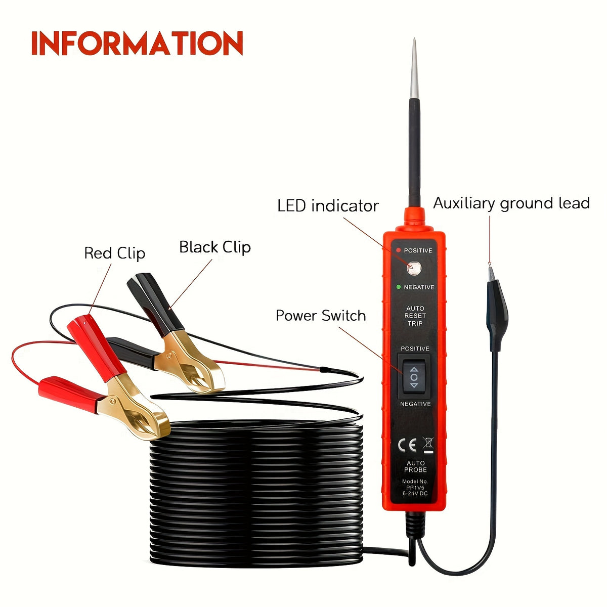Car Electric Circuit Tester Car Electrical System Tester 6-24V DC Multifunctional Electrical System Diagnosis Tool