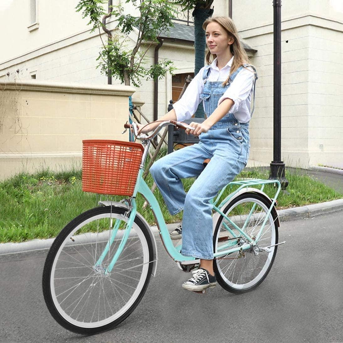 Dengken Women's Bike 26" Nel Lusso Classic Cruiser Retro Bicycle with Bicycle Basket High-Carbon Steel