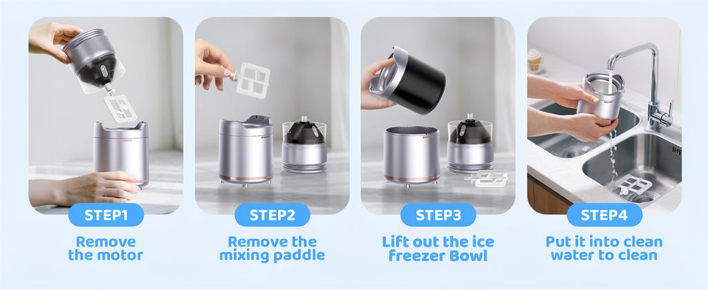 Ice Cream Maker,Rechargeable Soft Ice Cream Machine with Low Noise,Compact for 1-2 Servings,Perfect for Sorbet,Gelato,Frozen Yogurt,Silver