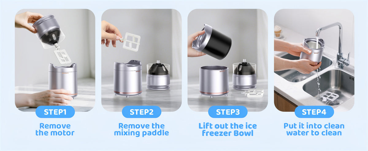 Ice Cream Maker,Rechargeable Soft Ice Cream Machine with Low Noise,Compact for 1-2 Servings,Perfect for Sorbet,Gelato,Frozen Yogurt,Silver