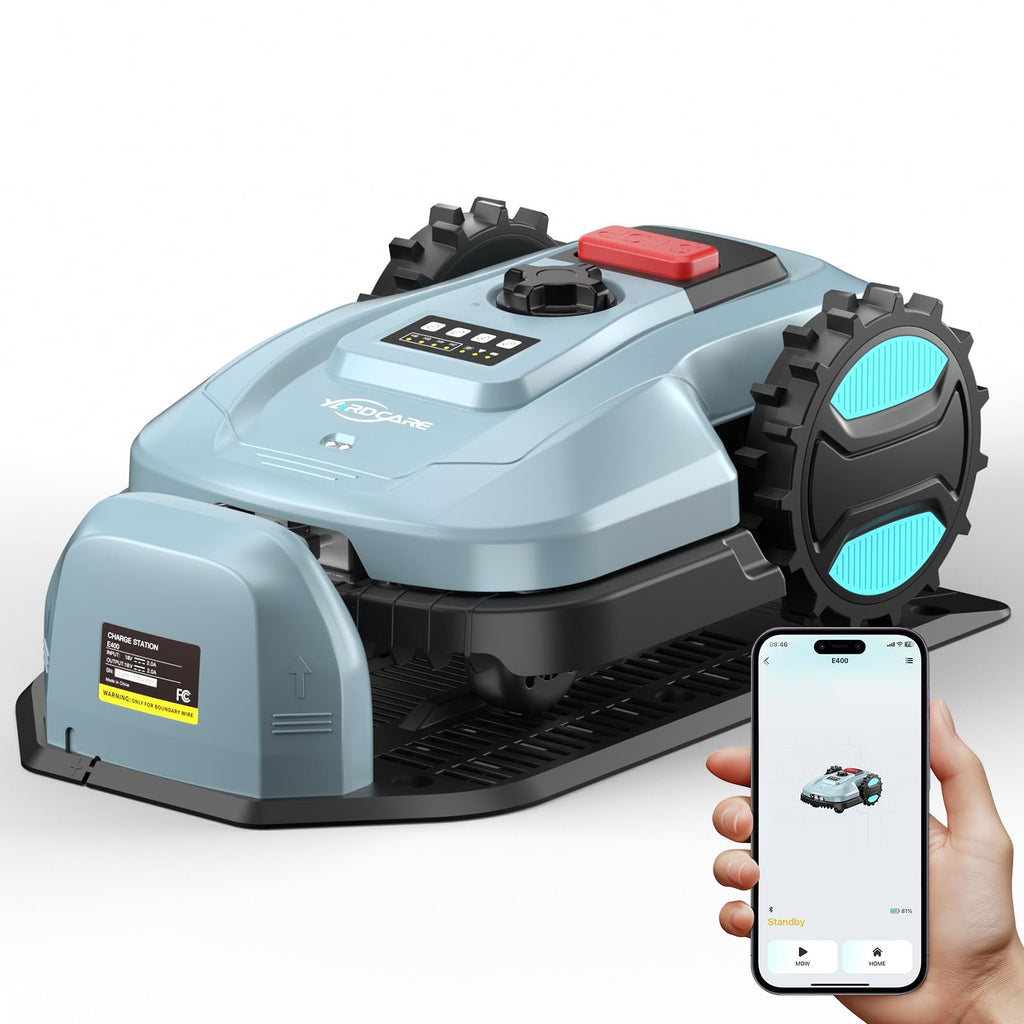 2026 Robot Lawn Mower with App Control – Features Adjustable Cutting Height, Auto-Charging, Obstacle Detection and Brushless Motor for Lawns Up to 1/8 Acre, Light Gray