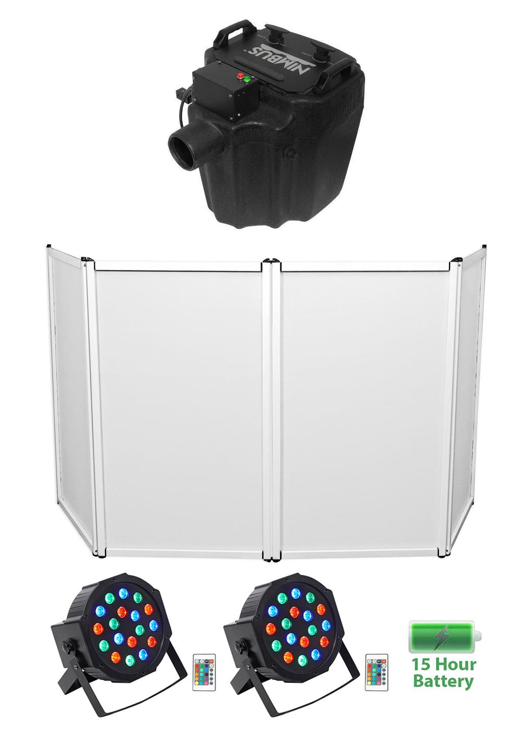 Chauvet DJ Nimbus Dry Ice Fog Machine Fogger+DJ Facade+2) Battery Par Lights
