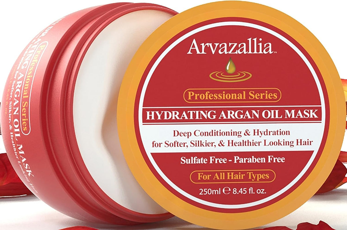 Arvazallia Hydrating Argan Oil Hair Mask and Deep Conditioner for Dry or Damaged Hair - 8.45 Oz