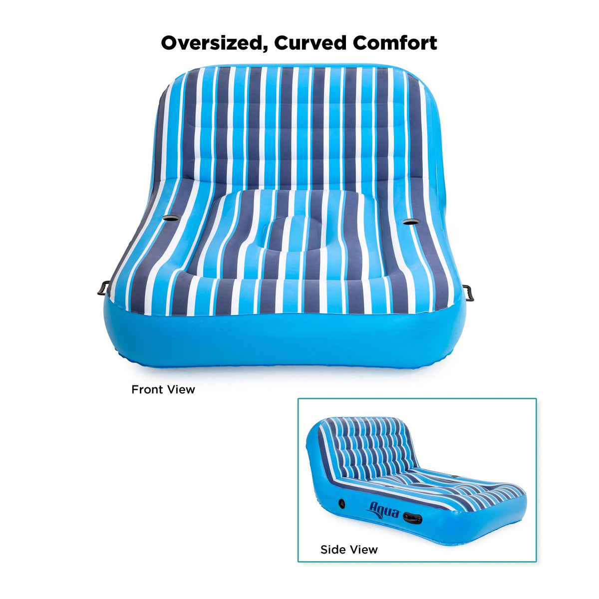 Aqua Leisure Aqua Inflatable 2 Person Pool Float Recliner Lounger Raft with Heavy Duty Dual Action Hand Pump with 4 Nozzle Adapters