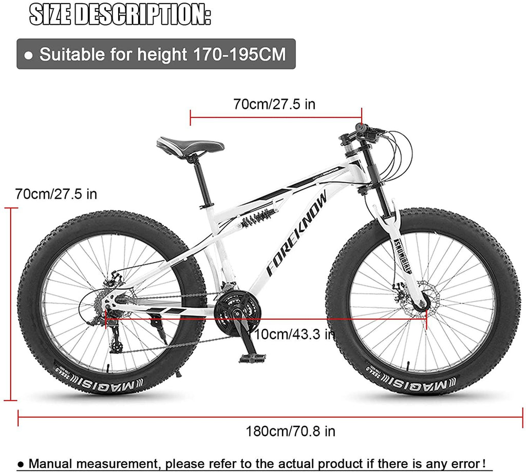 QMMD 26-Inch Mountain Trail Bike, 21-27-30 Speed Mountain Bikes, Adult Full Suspension All Terrain Mountain Bike, Adjustable Seat Men's Bike,1 White,21 Speed