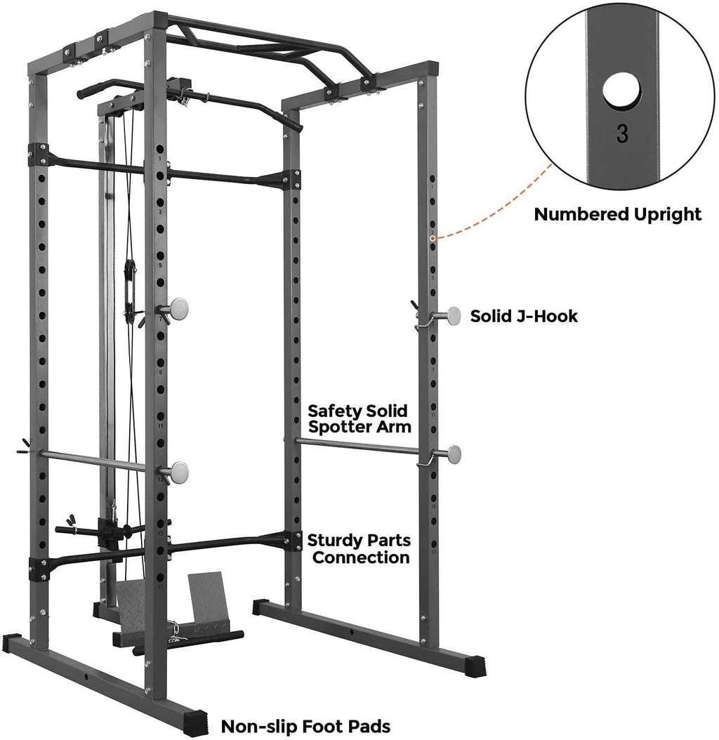 Power Squat Rack, Heavy Duty Multi-Function Power CaRack, Home Gym Exercise Bench Press Weightlifting Workout Station