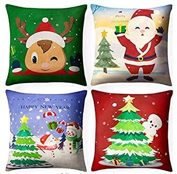 Christmas Throw Pillow Covers 18"x 18" Set of 4 Winter Decor Elk Home Decorations Pillow Covers Case Decorative Holiday Throw Pillows for Sofa, Couch, Bed and Car