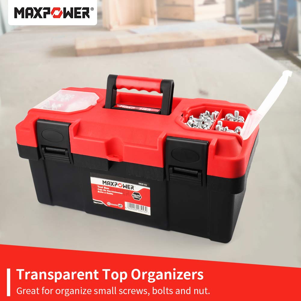 Tool Box 16 inch, Plastic Small Tool Box with Latch and Removable Tray, Lockable Toolbox for Home