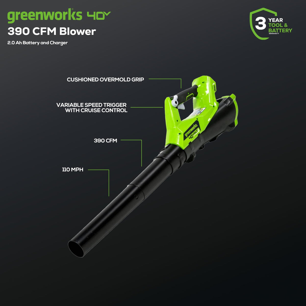 40V Cordless Yard Tool Combo Kit with 2.0Ah Battery &amp; Charger – 12" Auto Feed String Trimmer and 390 CFM Leaf Blower, Lightweight