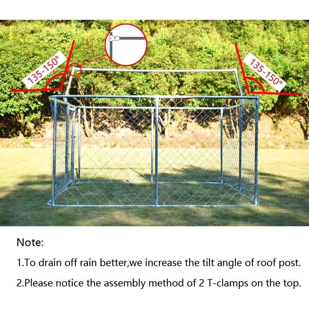 Kullavik 7.5' x 7.5' x 5' Dog Kennel Backyard Pet CaGalvanized Chain Link Crate Dog House LarPen Fence,with Black Weather Proof Roof Cover