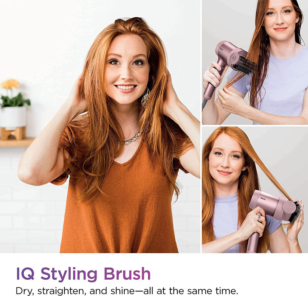 Shark HD112PKBRN HyperAIR Fast-Drying Hair Blow Dryer with IQ 2-in-1 Concentrator and Styling Attachments, Auto Presets, Rotatable Hot Air Brush, No Heat Damage, Ionic, Rose