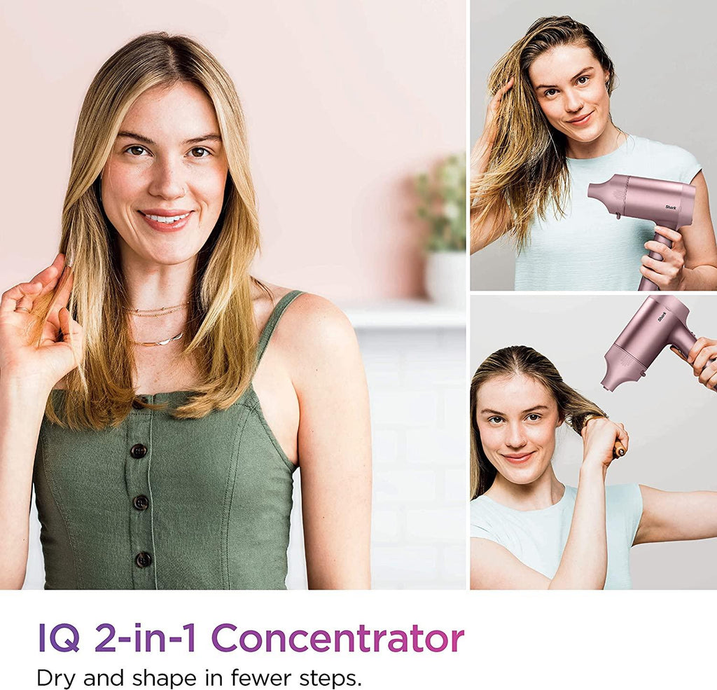 Shark HD112PKBRN HyperAIR Fast-Drying Hair Blow Dryer with IQ 2-in-1 Concentrator and Styling Attachments, Auto Presets, Rotatable Hot Air Brush, No Heat Damage, Ionic, Rose