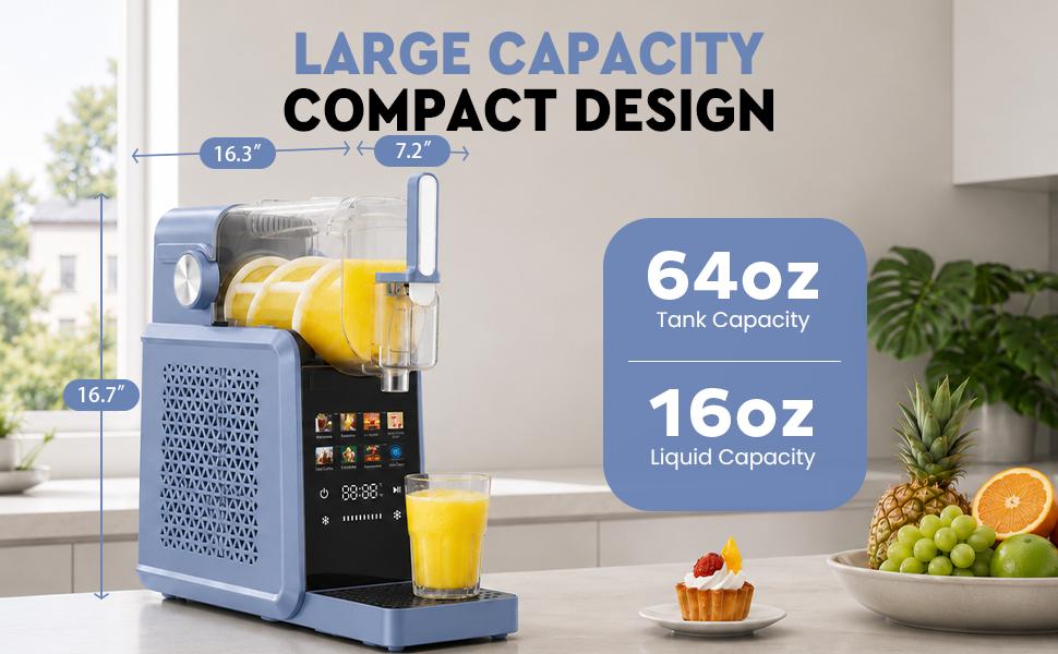 Slushie Machine, 88oz Slushie Maker with Adjustable Temperature, LED Display, Auto-Clean, 7-in-1 Frozen Drink Maker for Ice Cream, Frappés, Milkshakes, and Frozen Margaritas-blue