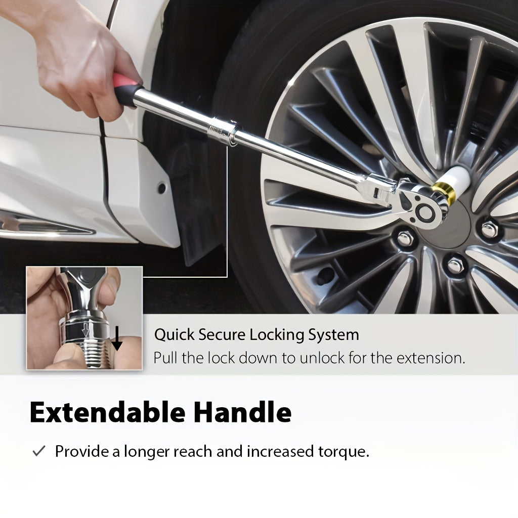 1/4 3/8 1/2 Telescopic Head Ratchet Wrench 72-Tooth Chrome Vanadium Steel Telescopic Head Ratchet Wrench, Automatic  Release Wrench
