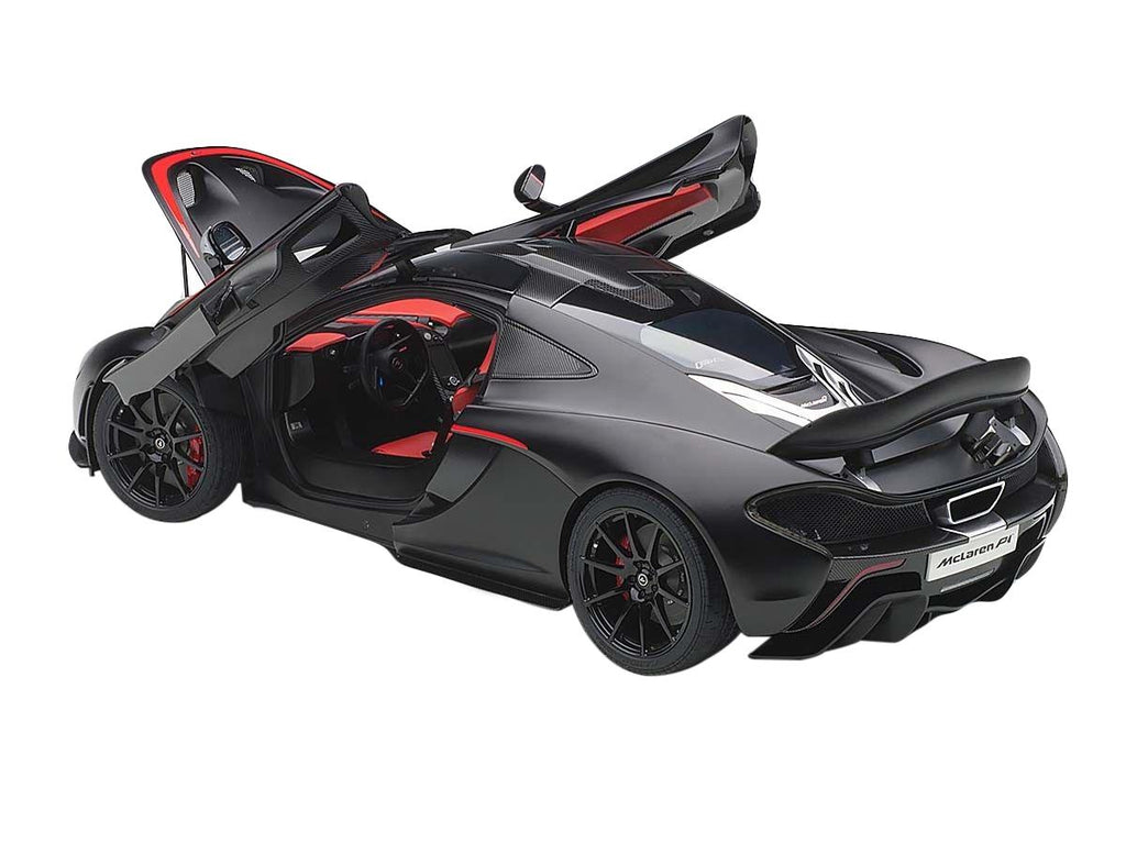 McLaren P1 Matt Black with Red Accents 1/12 Model Car by Autoart