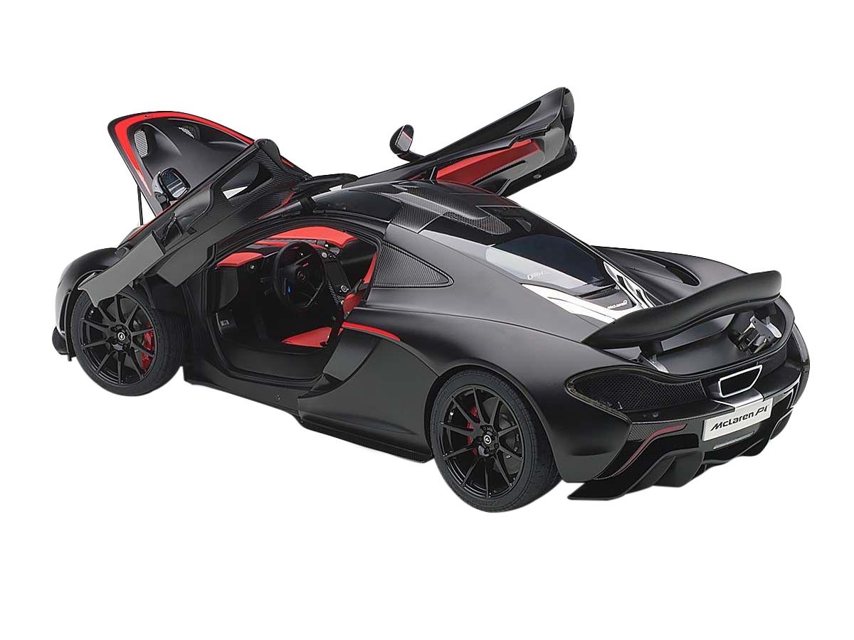 McLaren P1 Matt Black with Red Accents 1/12 Model Car by Autoart