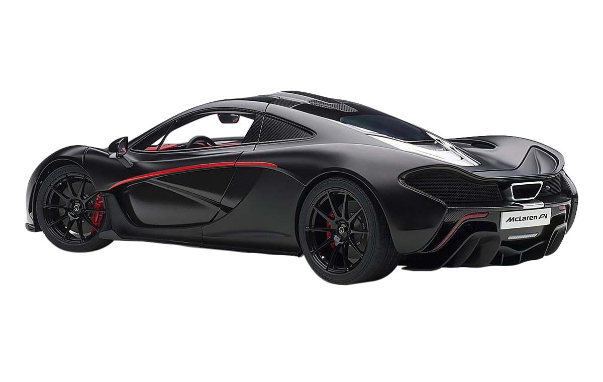 McLaren P1 Matt Black with Red Accents 1/12 Model Car by Autoart