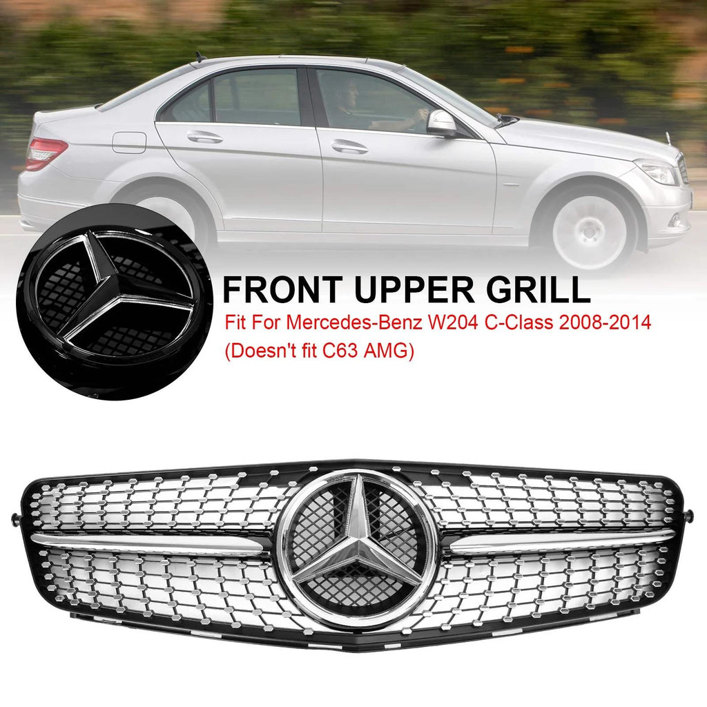 Benz W204 C-Class  C300 C350 2008-2014 Diamond Front Bumper Grill W/ LED Logo Generic