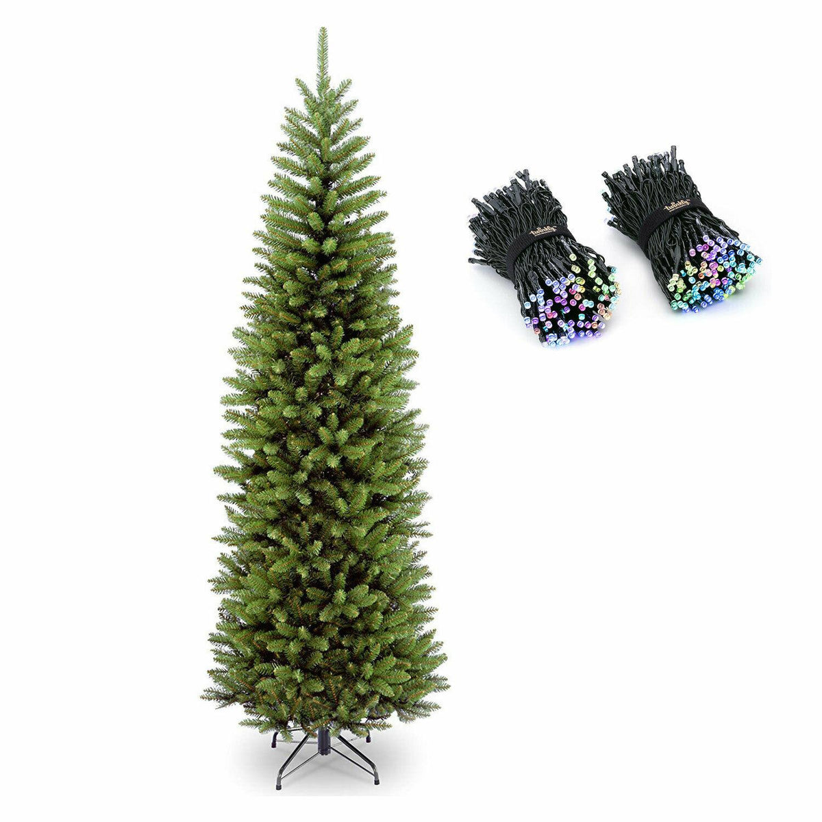 National Tree Company Kings7 Foot Slim Christmas Tree &amp; Color String Lights
