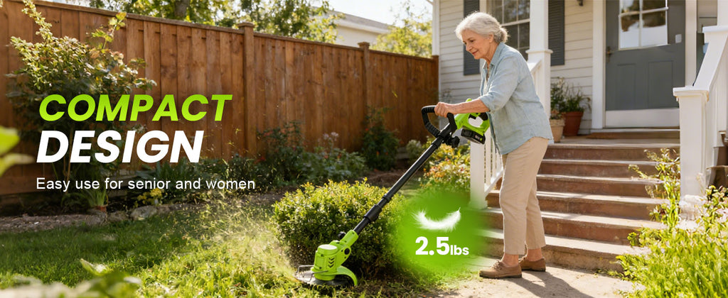 Weed Wacker Battery Powered with Wheel, Electric Weed Eater Cordless Brush Cutter String Trimmer, 4000mAh Stringless Weed Trimmer Lightweight Grass Trimmer Mower, 2 Battery and Charegr