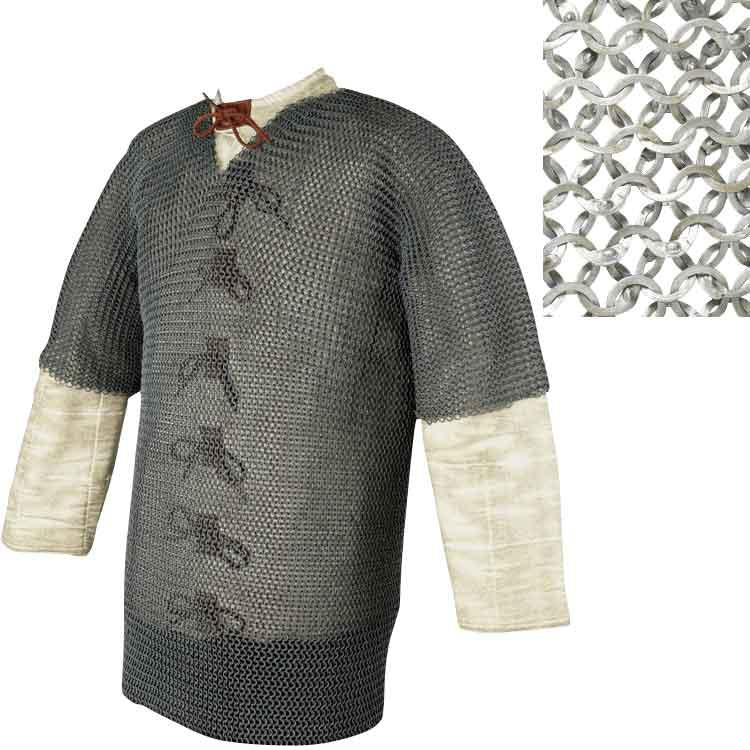 Short Sleeve Flat Ring Chainmail Hauberk - WedRiveted - Small | Steel by Medieval Collectibles