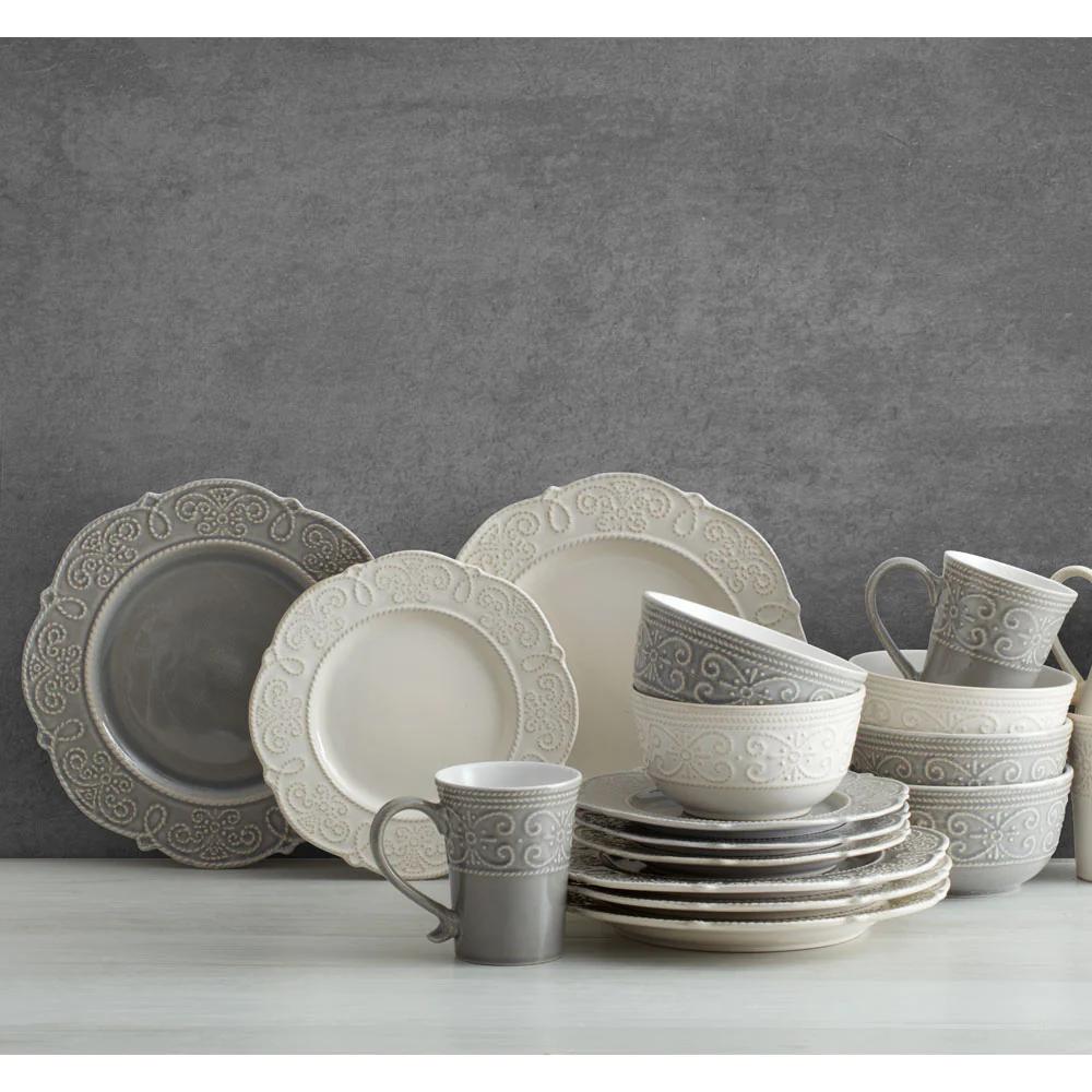 Abby Gray 16 Piece Dinnerware Set, Service for 4