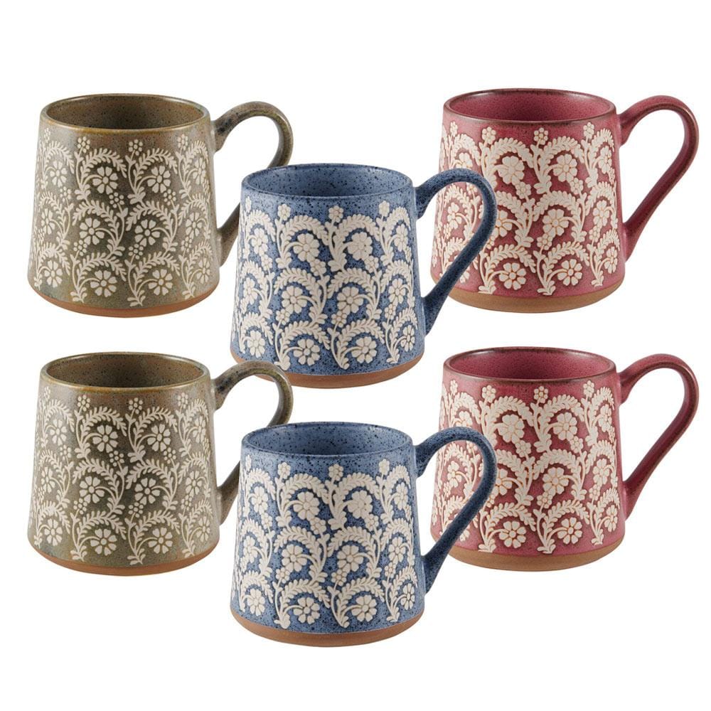 Floral Set of 6 Mugs, Assorted