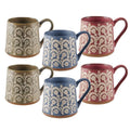 Floral Set of 6 Mugs, Assorted