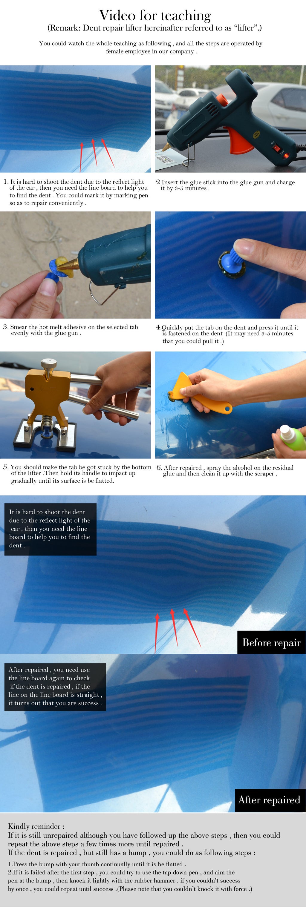 Auto Body Dent Repair Kit, Car Dent Puller With Golden Dent Puller For Auto Body Dent Removal, Minor Dent And Deep Dent Removal