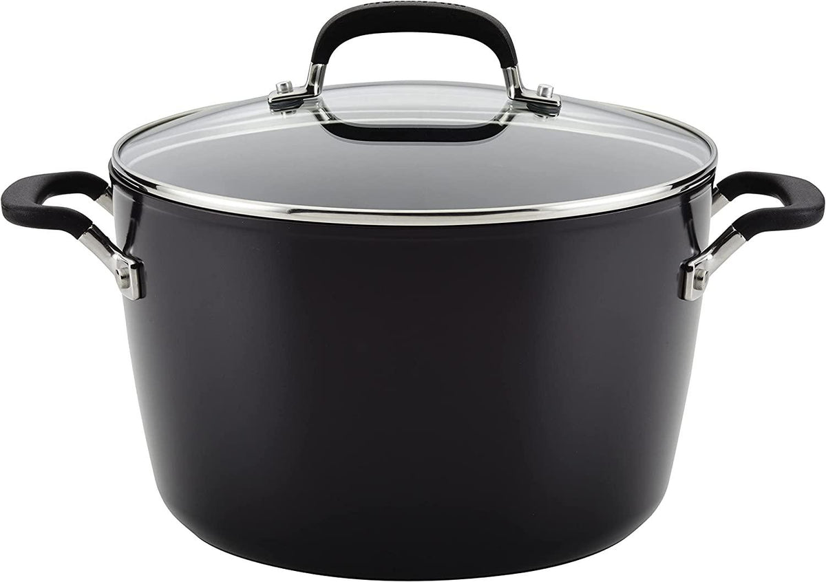 KitchenAid Hard Anodized Nonstick Stockpot with Lid, 8 Quart, Onyx Black