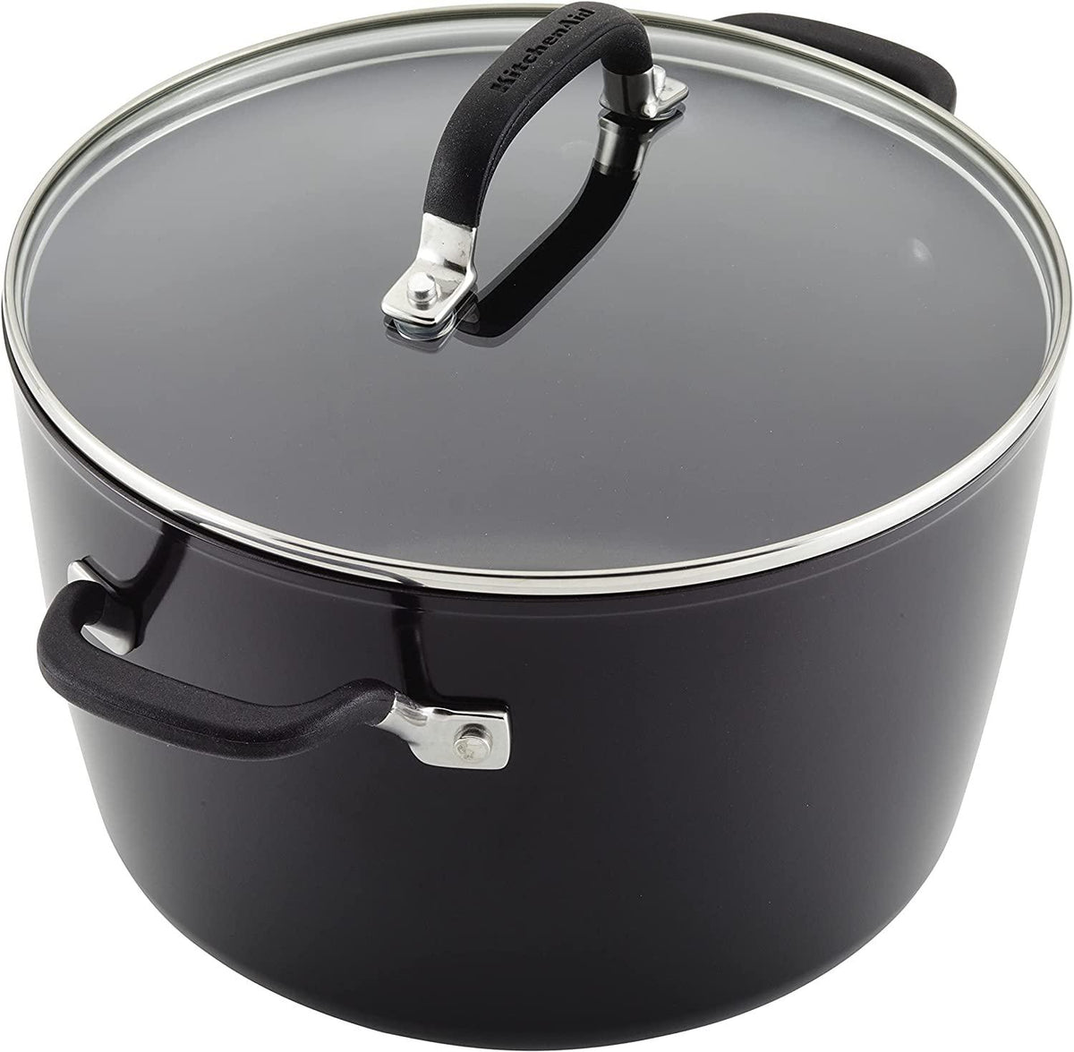 KitchenAid Hard Anodized Nonstick Stockpot with Lid, 8 Quart, Onyx Black
