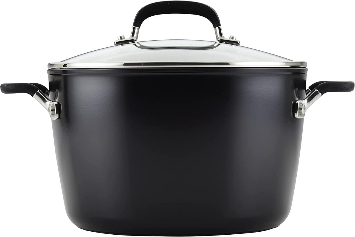 KitchenAid Hard Anodized Nonstick Stockpot with Lid, 8 Quart, Onyx Black