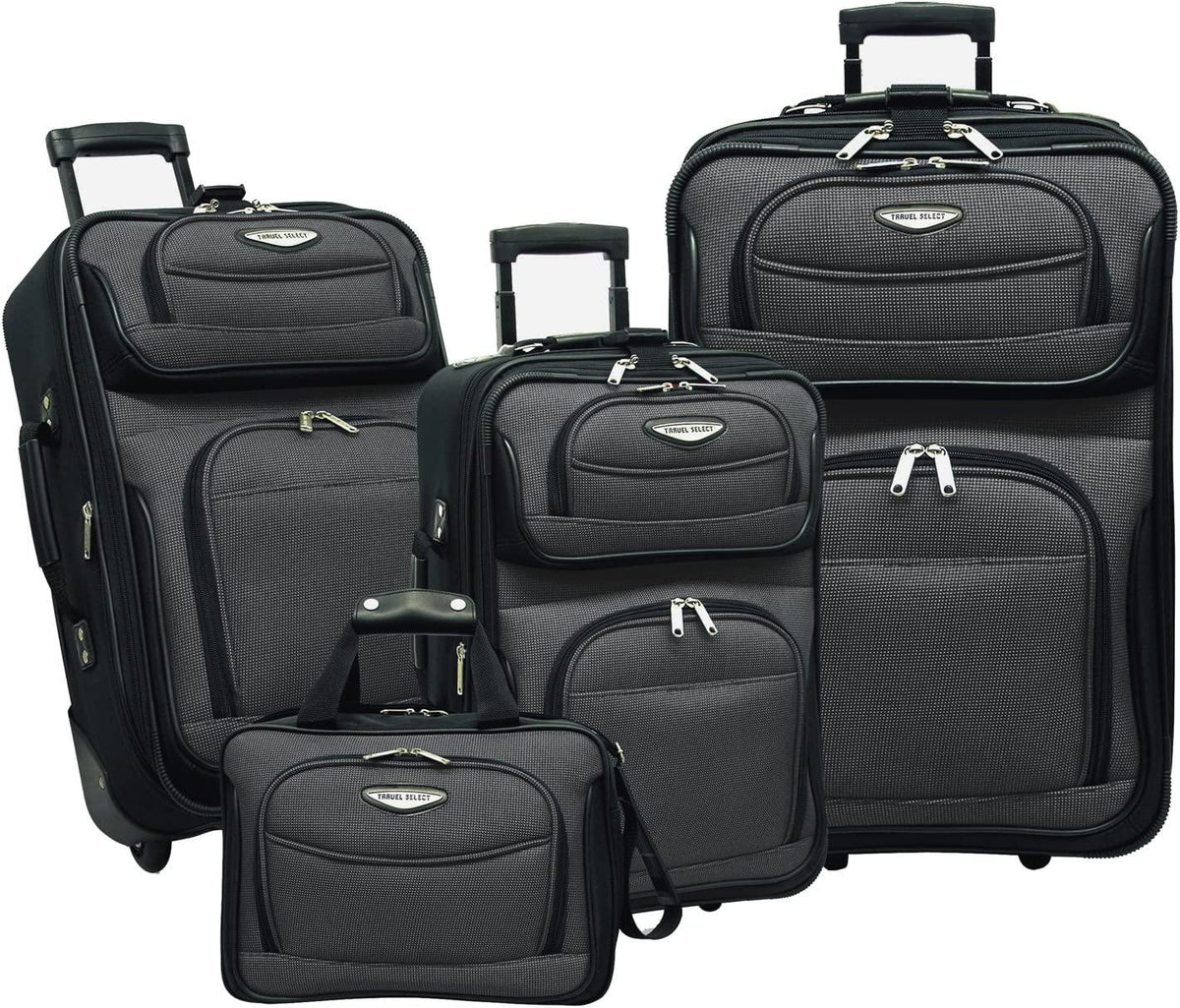 Amsterdam Expandable Rolling Upright Luggage, Gray, 4-Piece Set