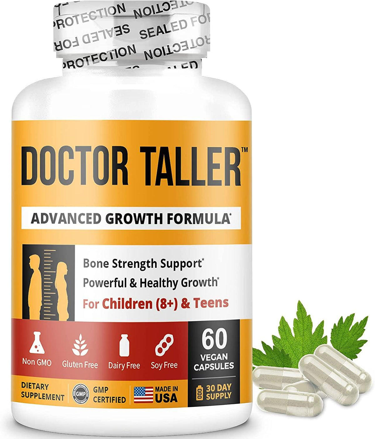 Doctor Taller - Support Healthy Growth - Premium and Breakthrough Ingredients - Help Children and Teens Grow - Healthy Growth Supplement - 60 Vegan Capsules - for Children (8+) and Teens (Pack of 12)