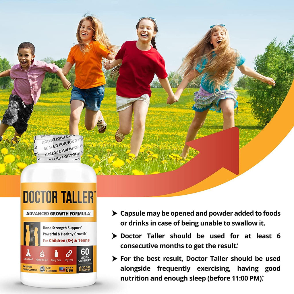 Doctor Taller - Support Healthy Growth - Premium and Breakthrough Ingredients - Help Children and Teens Grow - Healthy Growth Supplement - 60 Vegan Capsules - for Children (8+) and Teens (Pack of 6)