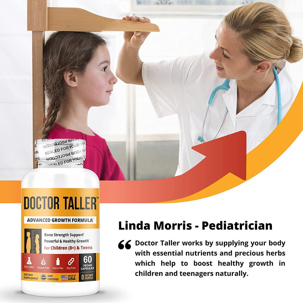 Doctor Taller - Support Healthy Growth - Premium and Breakthrough Ingredients - Help Children and Teens Grow - Healthy Growth Supplement - 60 Vegan Capsules - for Children (8+) and Teens (Pack of 6)