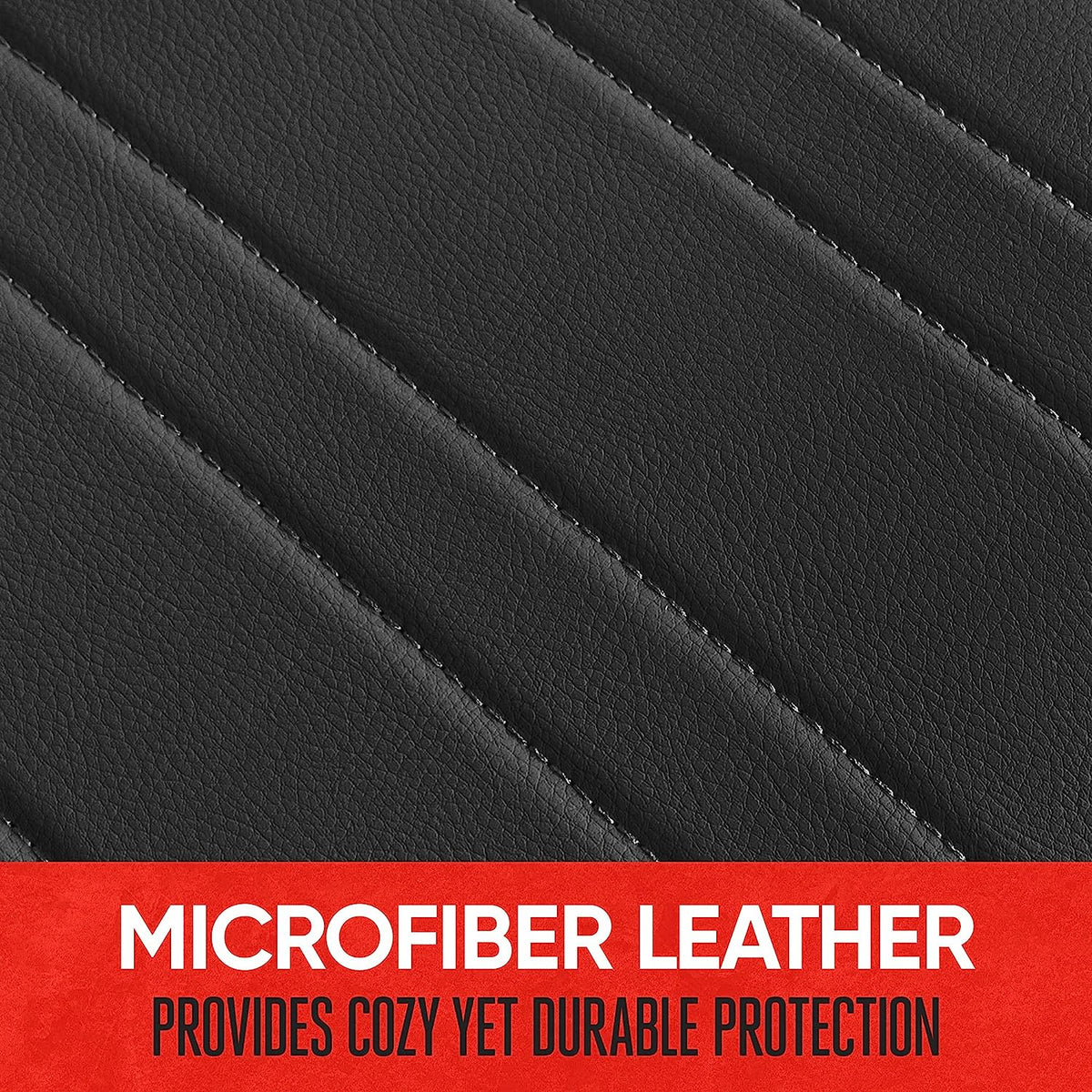 Motor Trend Black Faux Leather Car Seat Cover for Front Seats, 1-Piece Padded Car Seat Protector with Storage Pockets, Premium Interior Cover for Cars Truck SUV Auto